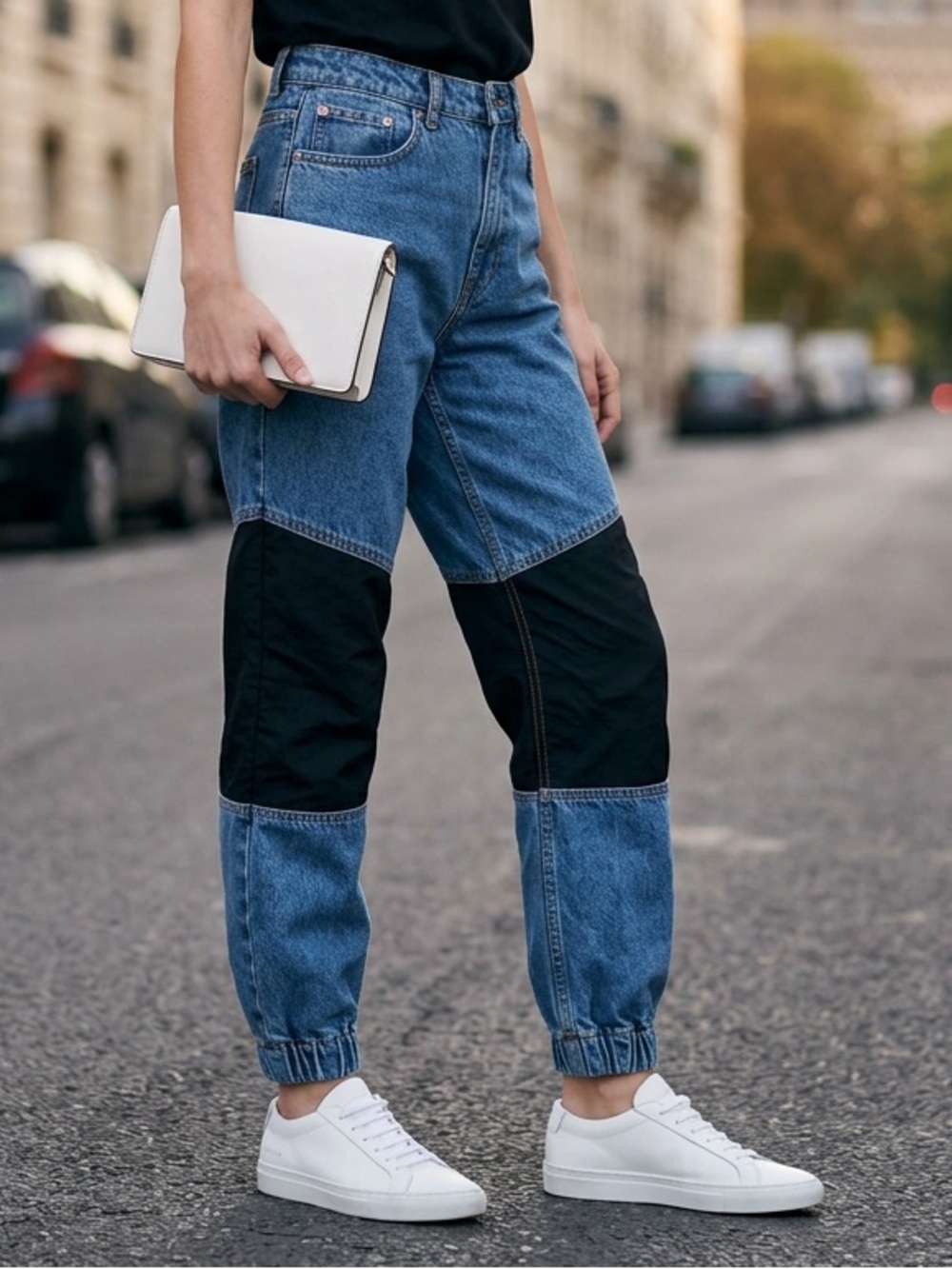 BDG Blokette Byron Track Pant Spliced Jogger Jeans - High Rise Patchwork Denim